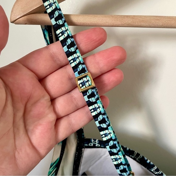 La Blanca One Piece Blue Green Aztec Print Ruched Sides Swimsuit Size 10 - Picture 5 of 8